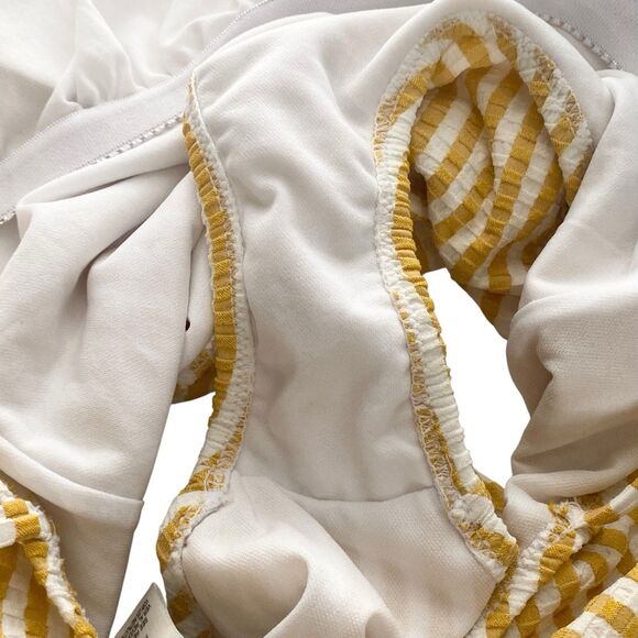 Jessica Simpson Striped Seersucker One Piece Swimsuit Mustard Yellow White Sz L - Picture 11 of 13